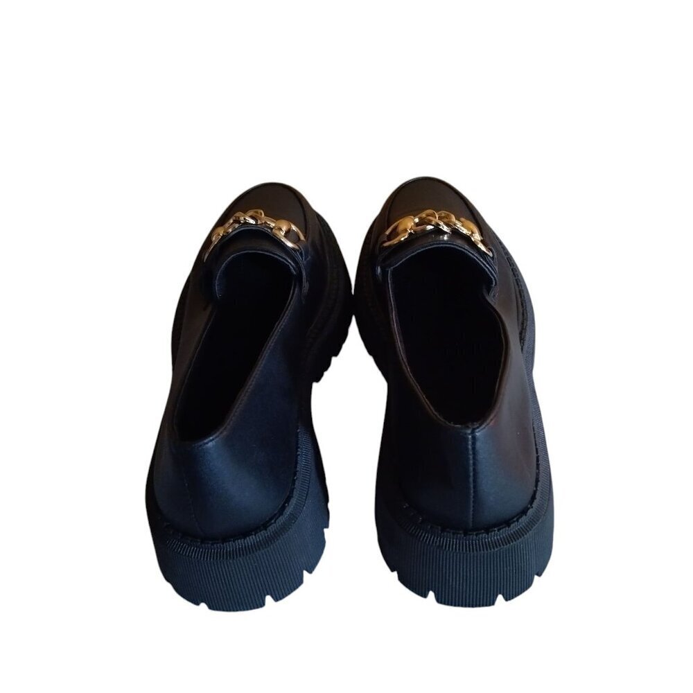 Black Lightweight Lug Sole Slip On Shoes Unbranded EU 38/US 7.5 Chain Accent NEW - Picture 3 of 5